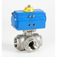 Three ways ball valve, L bore with double and sigle effect pneumatic actuators 