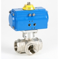 Three ways ball valve, L bore with double and sigle effect pneumatic actuators 