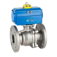 Two Way stainless steel flange ball valve, PN 16, with pneumatic drive