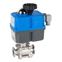 Three pieces ball valve “clamp” ends with monophasic electric actuator 