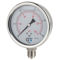 Pressure gauge Ø100 – ½ radial bottom connection (glycerine)(NPT thread)